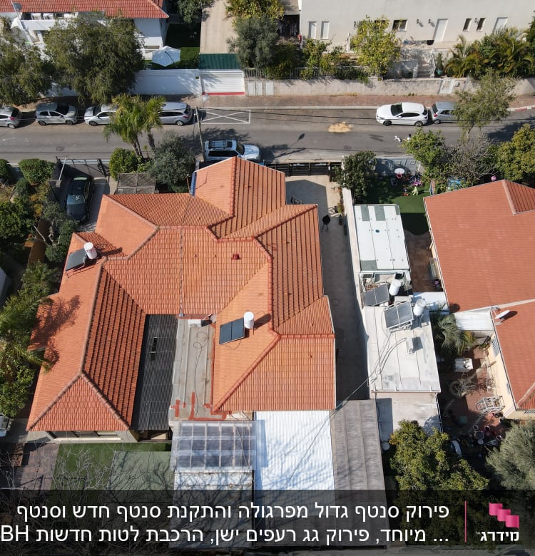 גגות רעפים אדומים עם קולטי שמש ודודי מים